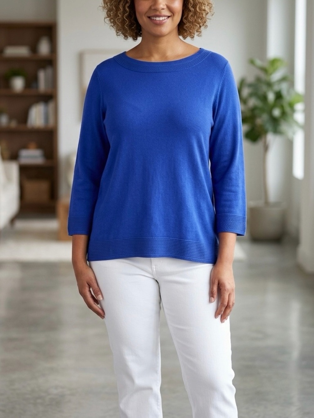 Karen Scott Blue Scoop Neck 3/4 Sleeve Sweater - 3X